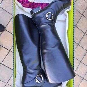 Tory Burch Sofia Riding Boot, blk, size 8.5 WIDE CALF
